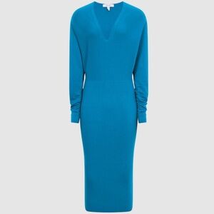 Reiss | Jenna Wool Cashmere Blend Sweater Dress in Blue Long Sleeve, Size Large